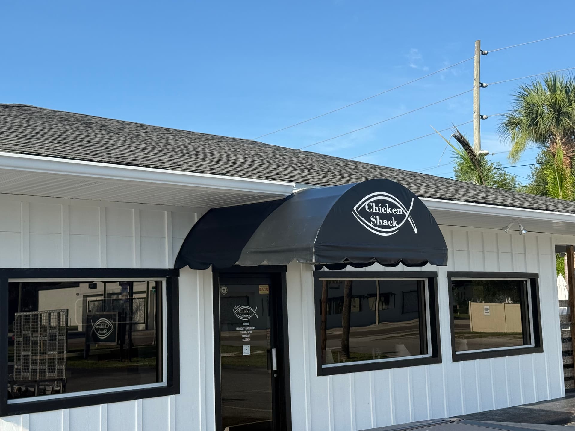 Gallery photos for Custom Black Vinyl Awning Install for Chicken Shack: Image #1
