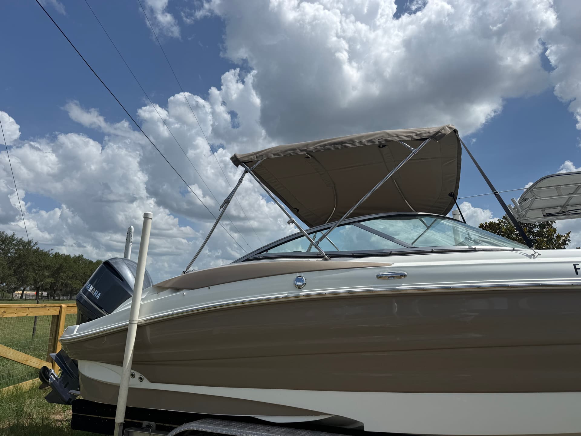 Bimini Top Recover in Taupe Sunbrella with New Boot and Stainless Hinges image