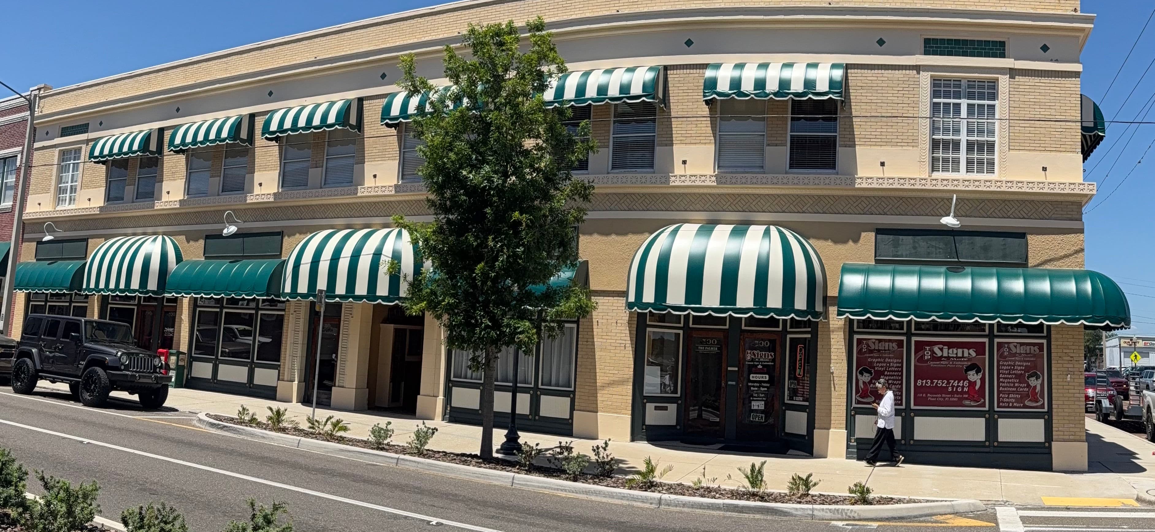 Project Green and White Stripe Awning Recover in Downtown Plant City image